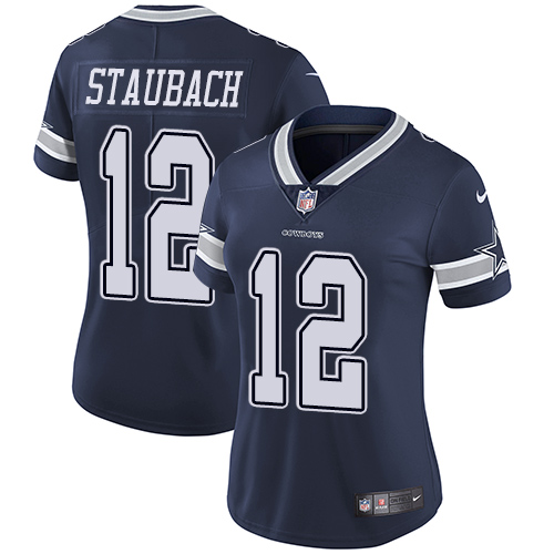 Cowboys #12 Roger Staubach Navy Blue Team Color Women's Stitched Vapor Untouchable Limited Jersey