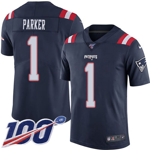 Patriots #1 DeVante Parker Navy Blue Youth Stitched Limited Rush 100th Season Jersey