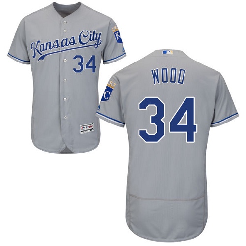 Kansas City Royals #34 Travis Wood Grey Flexbase Authentic Collection Stitched Jersey Men's