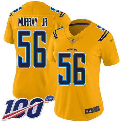 Los Angeles Chargers #56 Kenneth Murray Jr Gold Women's Stitched Limited Inverted Legend 100th Season Jersey Womens