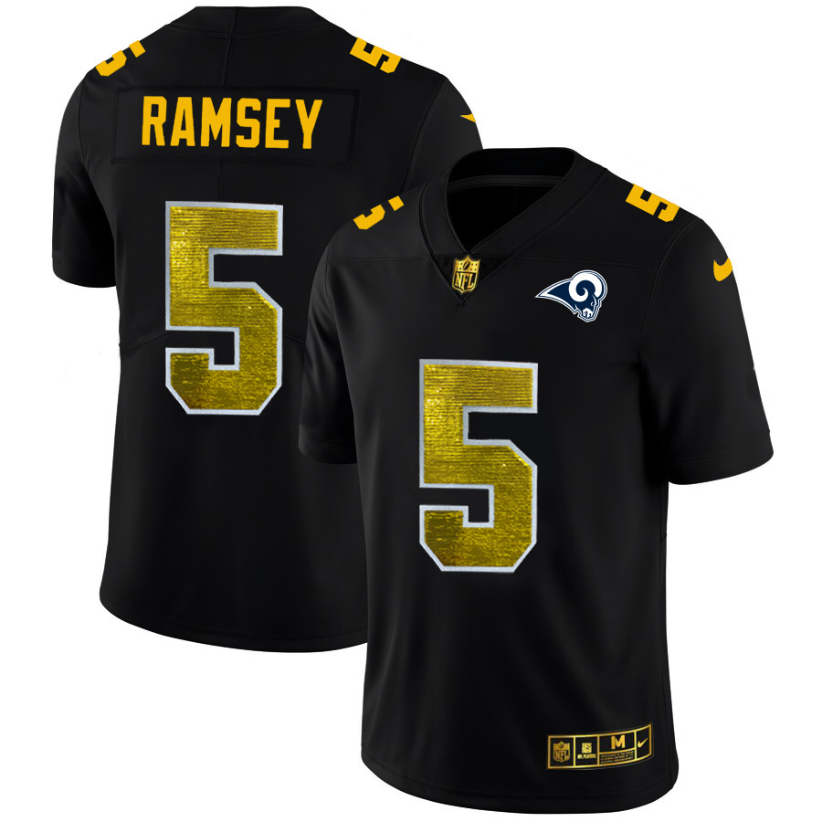 Los Angeles Rams #5 Jalen Ramsey Men's Black Golden Sequin Vapor Limited Jersey