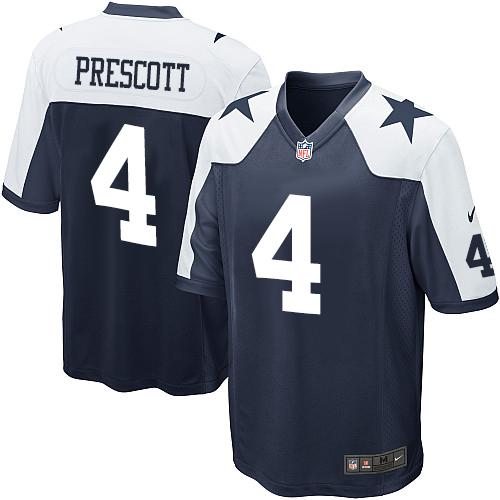 Cowboys #4 Dak Prescott Navy Blue Thanksgiving Throwback Youth Stitched Elite Jersey