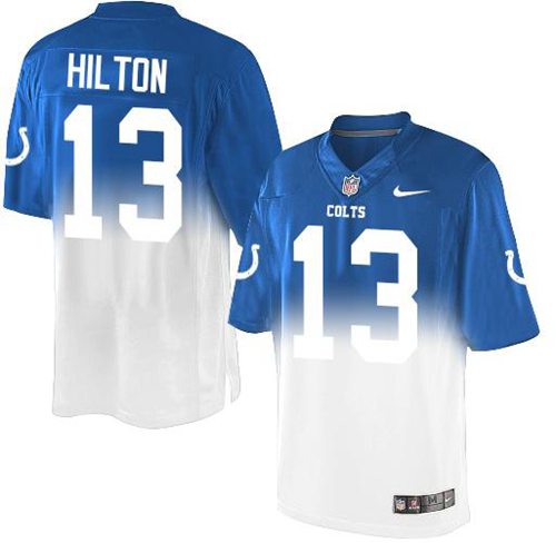 Colts #13 T.Y. Hilton Royal Blue/White Men's Stitched Elite Fadeaway Fashion Jersey