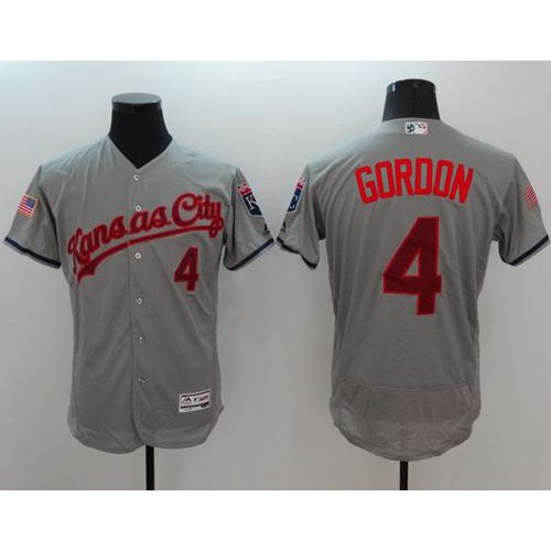 Kansas City Royals #4 Alex Gordon Grey Fashion Stars & Stripes Flexbase Authentic Stitched Jersey Men's