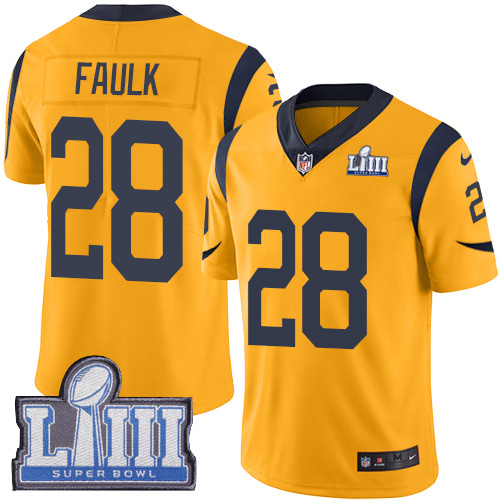 Los Angeles Rams #28 Marshall Faulk Gold Super Bowl LIII Bound Men's Stitched Limited Rush Jersey Men's