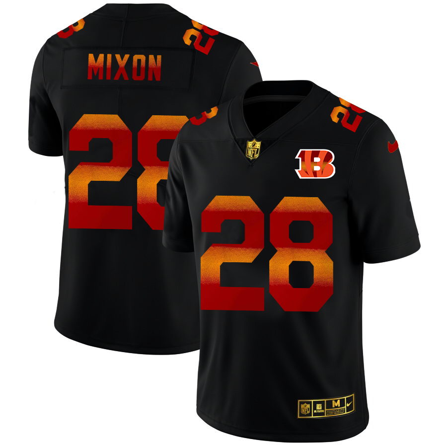 Cincinnati Bengals #28 Joe Mixon Men's Black Red Orange Stripe Vapor Limited Jersey
