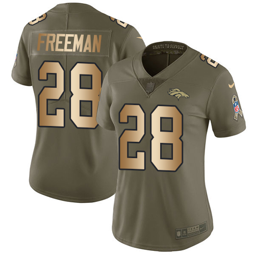 Denver Broncos #28 Royce Freeman Olive/Gold Women's Stitched Limited 2017 Salute to Service Jersey Womens