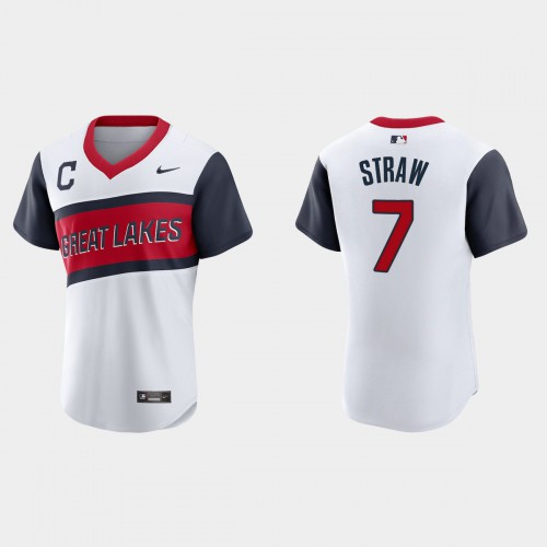 Cleveland Guardians #7 Myles Straw Men's White 2021 Little League Class Authentic Jersey Men's