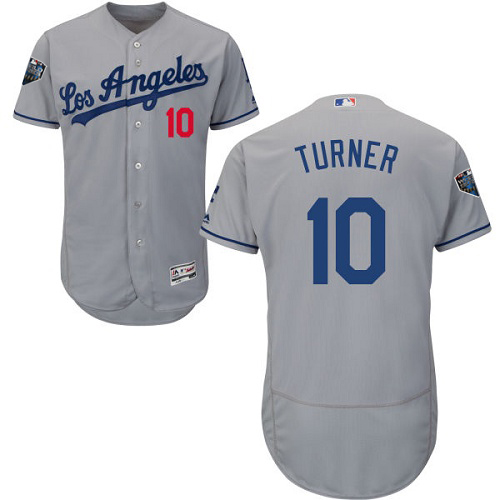 Los Angeles Dodgers #10 Justin Turner Grey Flexbase Authentic Collection 2018 World Series Stitched Jersey Men's