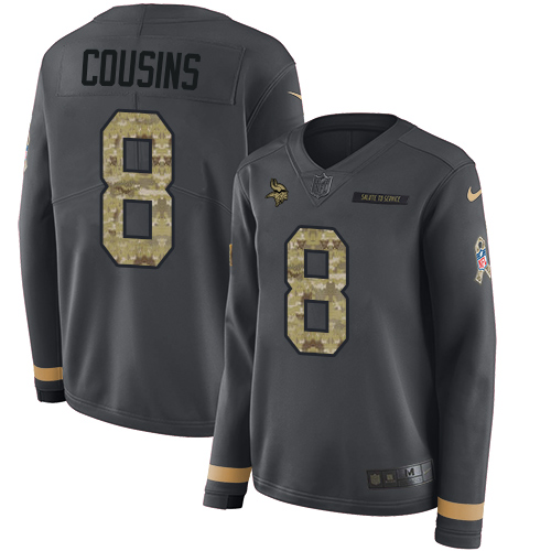 Vikings #8 Kirk Cousins Anthracite Salute To Service Women's Stitched Limited Therma Long Sleeve Jersey