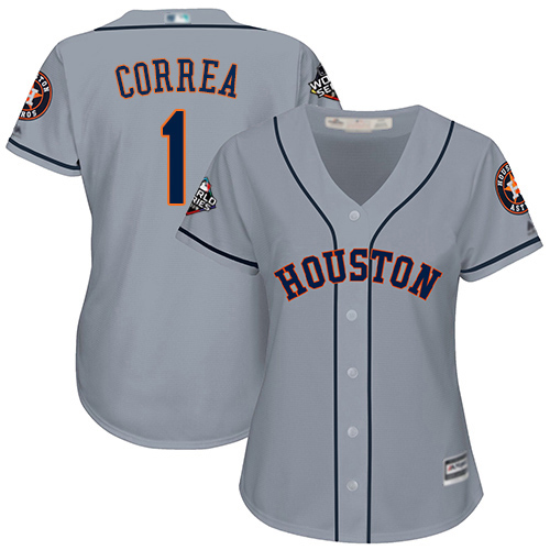 Houston Astros #1 Carlos Correa Grey Road 2019 World Series Bound Women's Stitched Jersey Womens