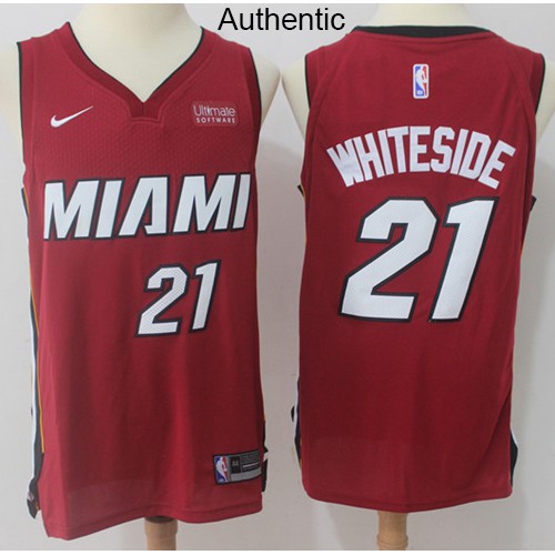 Miami Heat #21 Hassan Whiteside Red Authentic Statement Edition Jersey Mens