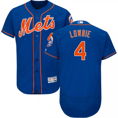 New York New York Mets #4 Jed Lowrie Alternate Authentic Collection Flex Base Royal Stitched Jersey Men's