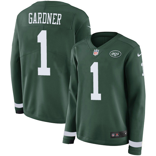 Jets #1 Ahmad Sauce Gardner Green Team Color Women's Stitched Limited Therma Long Sleeve Jersey