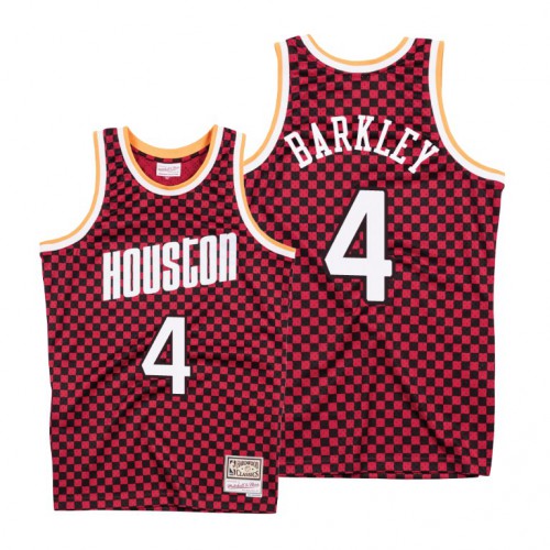 Mitchell & Ness Houston Rockets #4 Charles Barkley Red Checkerboard HWC Throwback Jersey Mens