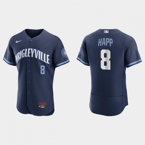Chicago Chicago Cubs #8 Ian Happ Men's 2021 City Connect Authentic Navy Jersey Men's
