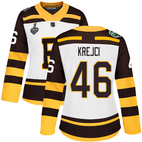 Adidas Boston Bruins #46 David Krejci White Authentic 2019 Winter Classic Stanley Cup Final Bound Women's Stitched Jersey Womens
