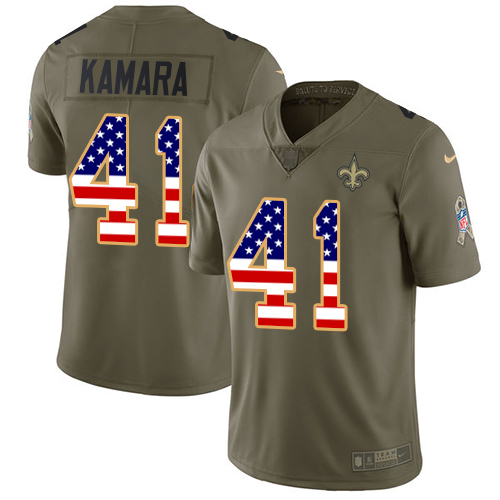Saints #41 Alvin Kamara Olive/USA Flag Men's Stitched Limited 2017 Salute To Service Jersey