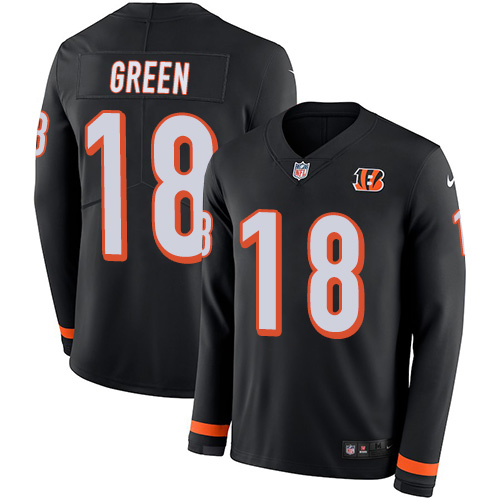 Cincinnati Bengals #18 A.J. Green Black Team Color Men's Stitched Limited Therma Long Sleeve Jersey Men's