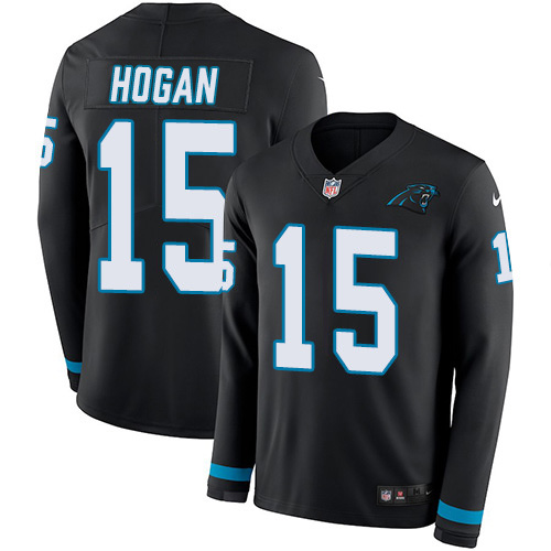 Carolina Panthers #15 Chris Hogan Black Team Color Men's Stitched Limited Therma Long Sleeve Jersey Men's