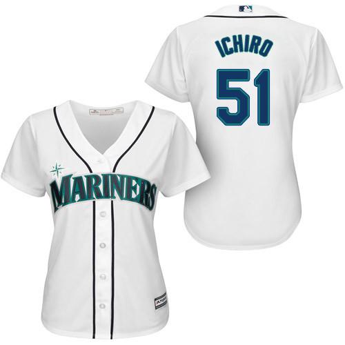 Seattle Mariners #51 Ichiro Suzuki White Women's Fashion Stitched Jersey Womens