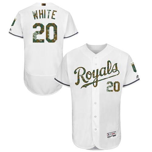 Kansas City Royals #20 Frank White White Flexbase Authentic Collection Memorial Day Stitched Jersey Men's