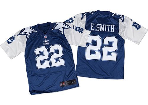 Cowboys #22 Emmitt Smith Navy Blue/White Throwback Men's Stitched Elite Jersey