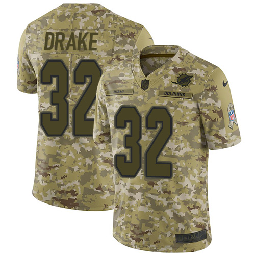 Miami Dolphins #32 Kenyan Drake Camo Men's Stitched Limited 2018 Salute To Service Jersey Men's