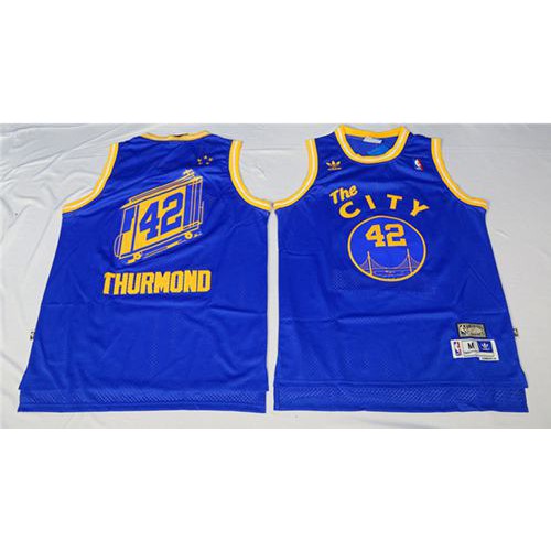 Golden State Warriors #42 Nate Thurmond Blue Throwback The City Stitched Jersey Mens