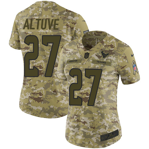 Houston Texans #27 Jose Altuve Camo Women's Stitched Limited 2018 Salute to Service Jersey Womens