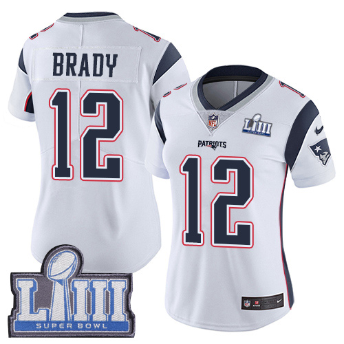 Patriots #12 Tom Brady White Super Bowl LIII Bound Women's Stitched Vapor Untouchable Limited Jersey