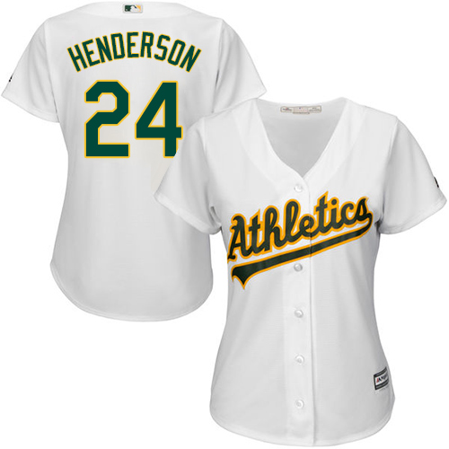Oakland Athletics #24 Rickey Henderson White Home Women's Stitched Jersey Womens