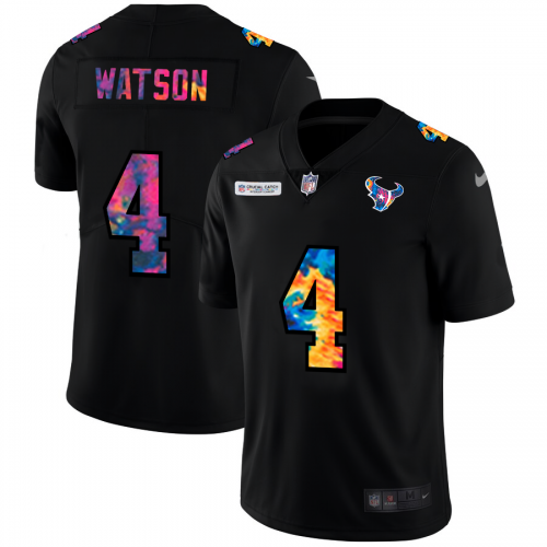 Houston Houston Texans #4 Deshaun Watson Men's Multi-Color Black 2020 Crucial Catch Vapor Untouchable Limited Jersey Men's