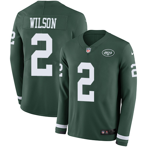 Jets #2 Zach Wilson Green Team Color Men's Stitched Limited Therma Long Sleeve Jersey