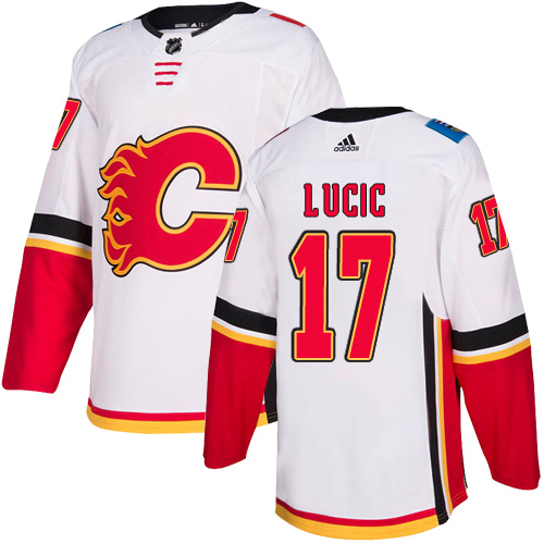 Adidas Calgary Flames #17 Milan Lucic White Road Authentic Stitched Youth Jersey Youth