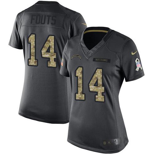 Los Angeles Chargers #14 Dan Fouts Black Women's Stitched Limited 2016 Salute to Service Jersey Womens
