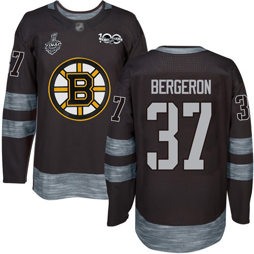 Adidas Boston Bruins #37 Patrice Bergeron Black 1917-2017 100th Anniversary Stanley Cup Final Bound Stitched Jersey Men's