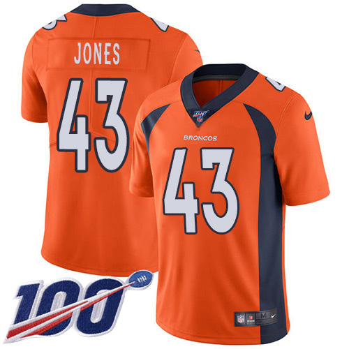 Denver Broncos #43 Joe Jones Orange Team Color Men's Stitched 100th Season Vapor Untouchable Limited Jersey Men's