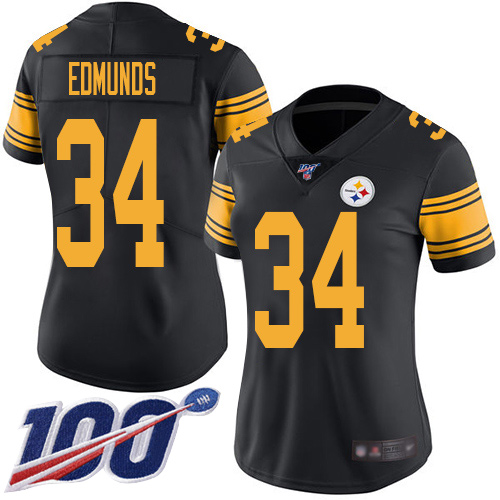 Pittsburgh Steelers #34 Terrell Edmunds Black Women's Stitched Limited Rush 100th Season Jersey Womens