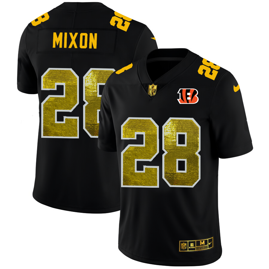 Cincinnati Bengals #28 Joe Mixon Men's Black Golden Sequin Vapor Limited Jersey