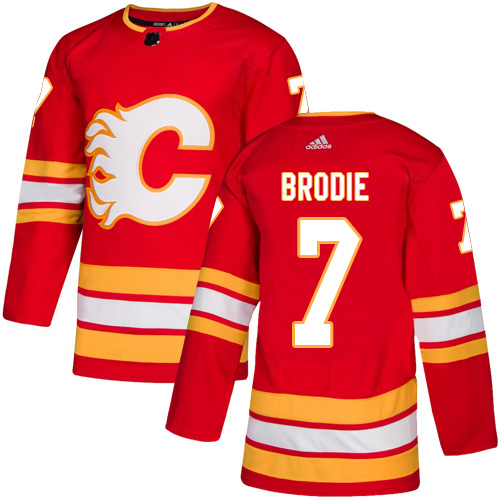 Adidas Calgary Flames #7 TJ Brodie Red Alternate Authentic Stitched Jersey Men's