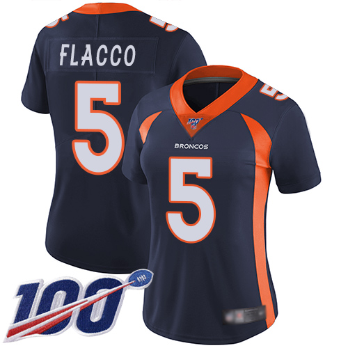 Denver Broncos #5 Joe Flacco Navy Blue Alternate Women's Stitched 100th Season Vapor Limited Jersey Womens