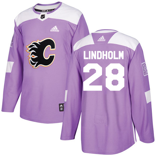 Adidas Calgary Flames #28 Elias Lindholm Purple Authentic Fights Cancer Stitched Youth Jersey Youth