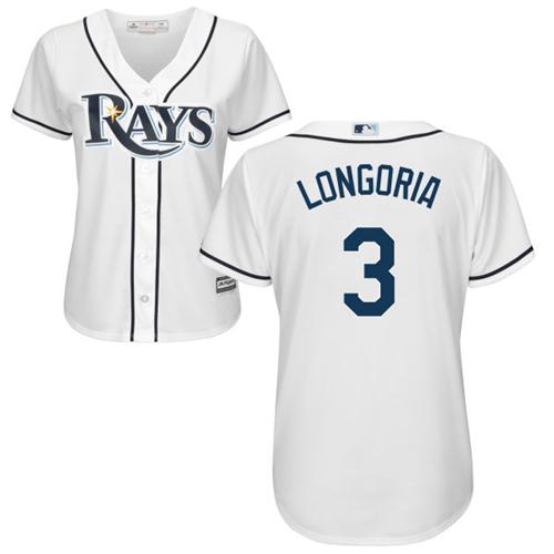 Tampa Bay Rays #3 Evan Longoria White Women's Fashion Stitched Jersey Womens