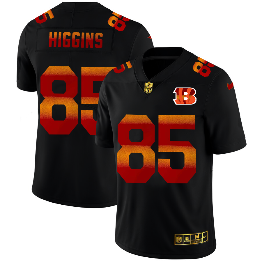 Cincinnati Bengals #85 Tee Higgins Men's Black Red Orange Stripe Vapor Limited Jersey