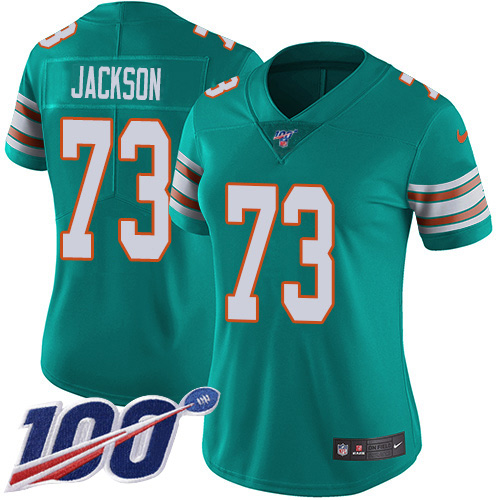 Miami Dolphins #73 Austin Jackson Aqua Green Alternate Women's Stitched 100th Season Vapor Untouchable Limited Jersey Womens
