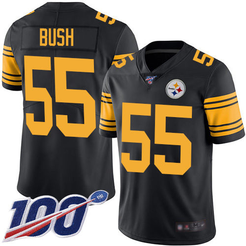 Pittsburgh Steelers #55 Devin Bush Black Youth Stitched Limited Rush 100th Season Jersey Youth
