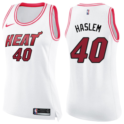 Miami Heat #40 Udonis Haslem White/Pink Womens Swingman Fashion Jersey Womens