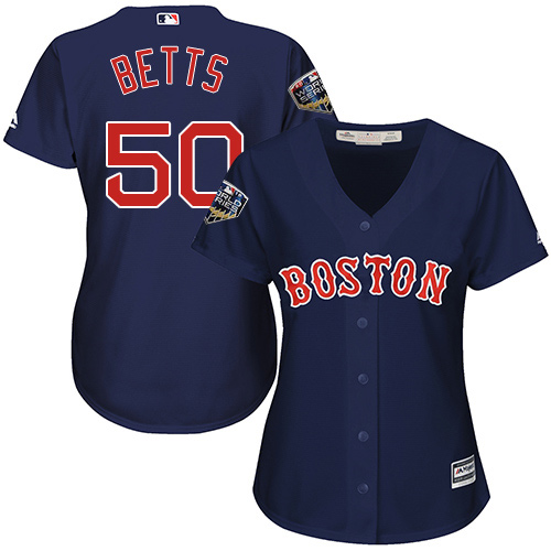 Boston Red Sox #50 Mookie Betts Navy Blue Alternate 2018 World Series Women's Stitched Jersey Womens