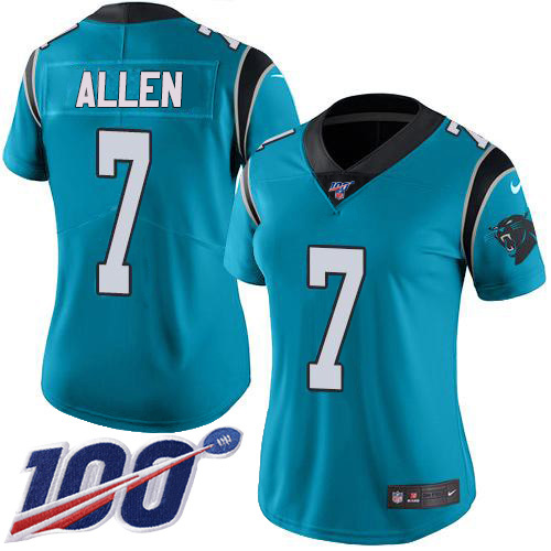 Carolina Panthers #7 Kyle Allen Blue Women's Stitched Limited Rush 100th Season Jersey Womens